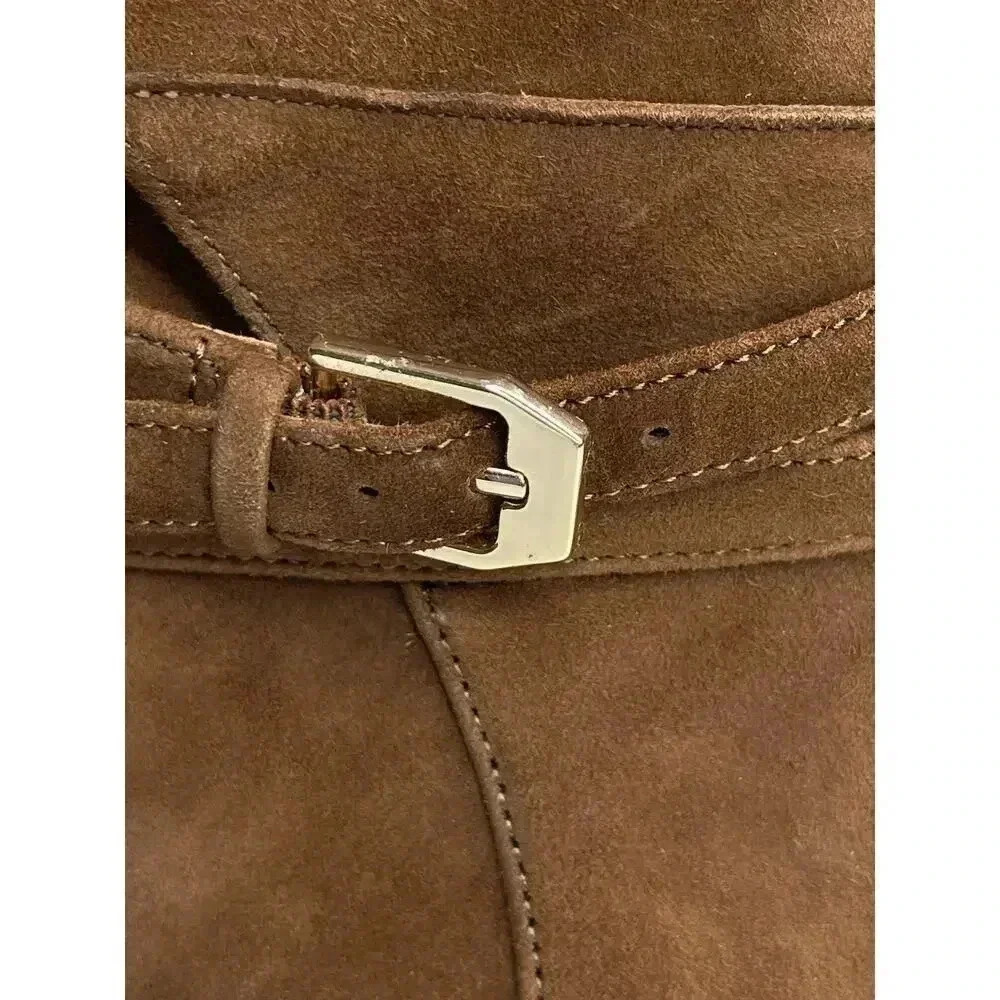 Ann Taylor Wraparound Buckle High Block Heel Suede Boots size 6 New Dark Maple - Picture 4 of 11